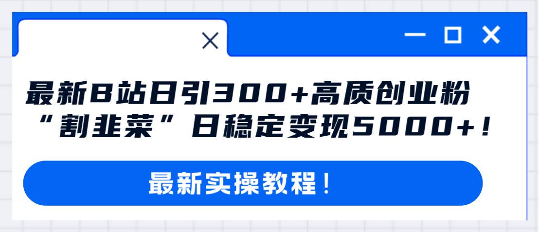 图片[1]-最新B站日引300+高质创业粉教程！“割韭菜”日稳定变现5000+！-网创特工