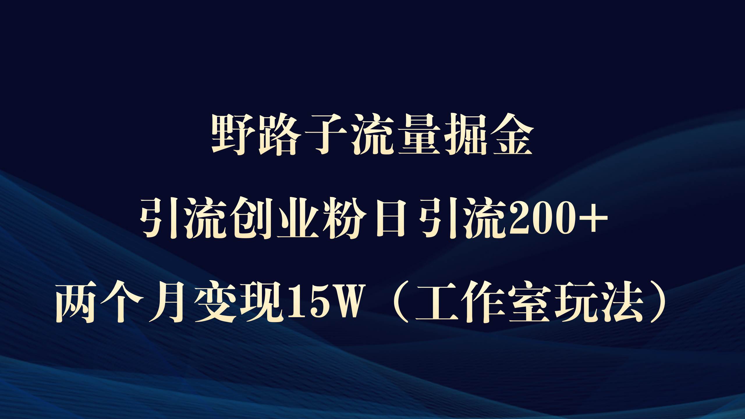 图片[1]-野路子流量掘金，引流创业粉日引流200+，两个月变现15W（工作室玩法））-网创特工