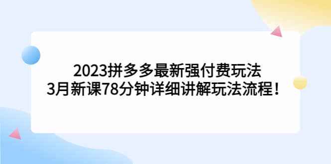 图片[1]-2023拼多多最新强付费玩法，3月新课78分钟详细讲解玩法流程-网创特工