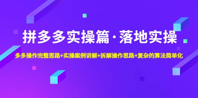 图片[1]-拼多多实操篇·落地实操 完整思路+实操案例+拆解操作思路+复杂的算法简单化-网创特工