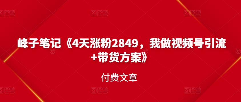 图片[1]-峰子笔记《4天涨粉2849，我做视频号引流+带货方案》付费文章-网创特工