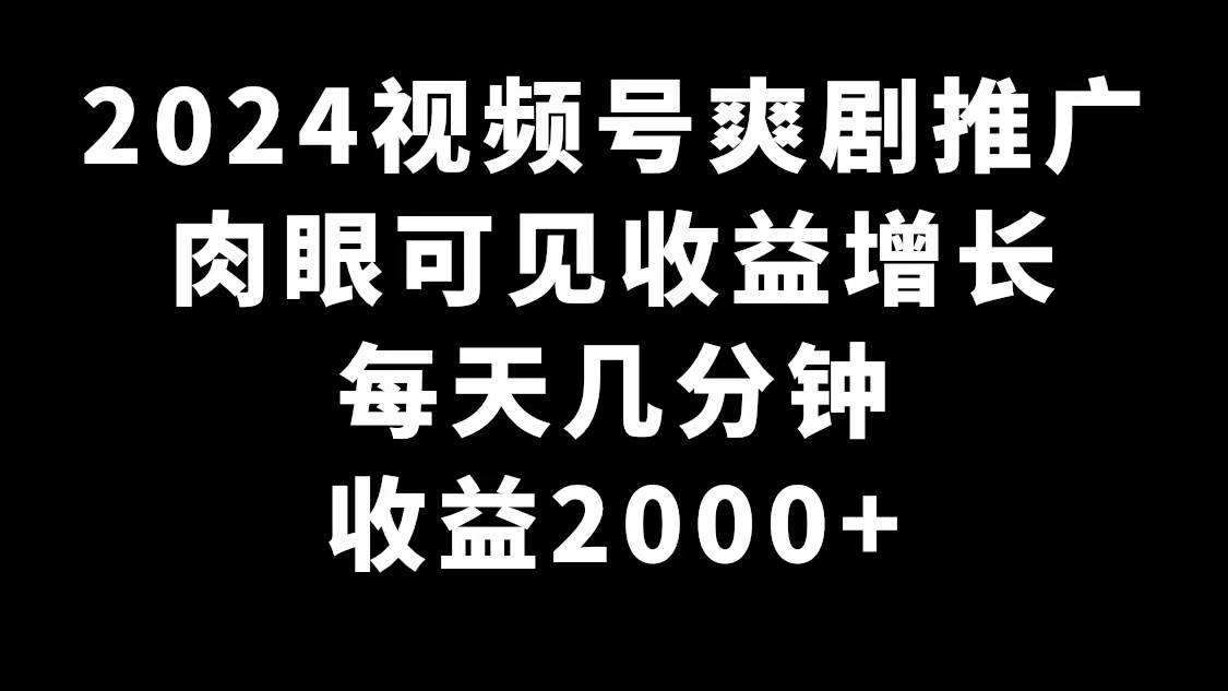 图片[1]-2024视频号爽剧推广，肉眼可见的收益增长，每天几分钟收益2000+-网创特工