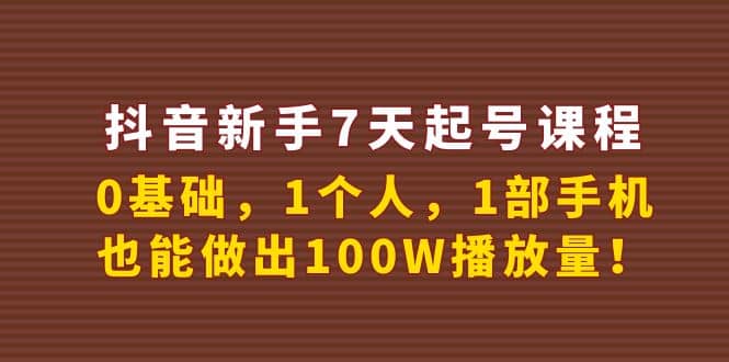 图片[1]-抖音新手7天起号课程：0基础，1个人，1部手机，也能做出100W播放量-网创特工