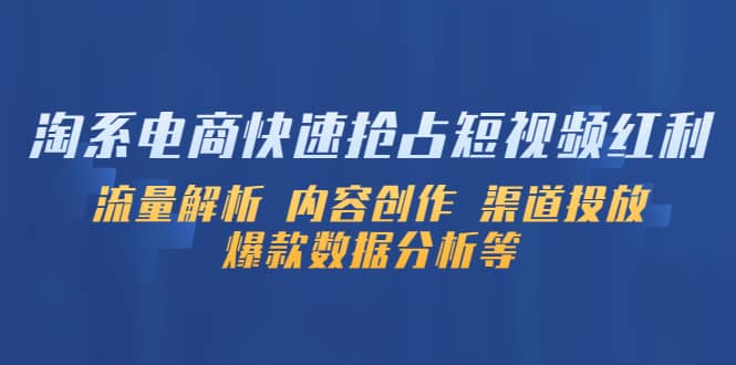 图片[1]-淘系电商快速抢占短视频红利：流量解析 内容创作 渠道投放 爆款数据分析等-网创特工