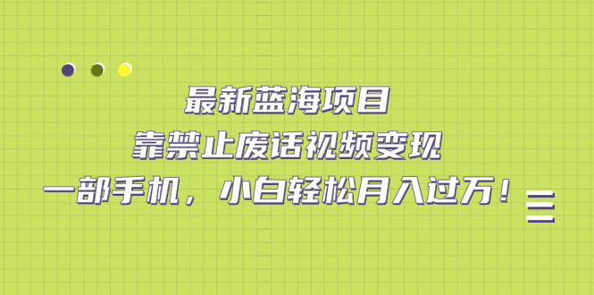 图片[1]-最新蓝海项目，靠禁止废话视频变现，一部手机，小白轻松月入过万！-网创特工