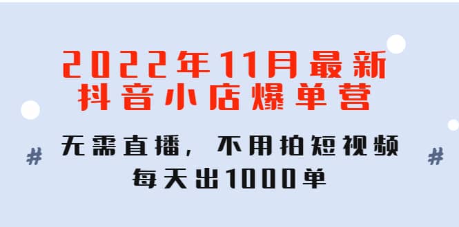 图片[1]-2022年11月最新抖音小店爆单训练营：无需直播，不用拍短视频，每天出1000单-网创特工