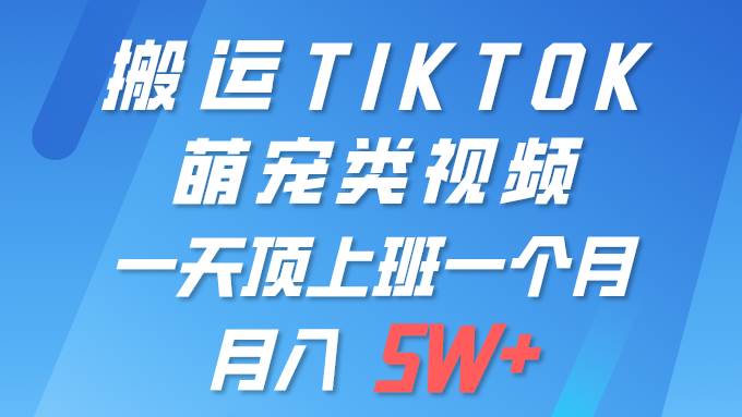 搬运tiktok萌宠视频，一部手机可做，项目长期稳定,月入5W+⭐一键搬运TIKTOK萌宠类视频 一部手机即可操作 所有平台均可发布 轻松月入5W+