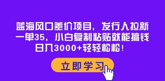 蓝海风口差价项目，发行人拉新，一单35，小白复制粘贴就能搞钱！日入3000+轻轻松松！