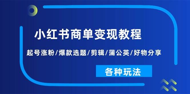 小红书商单变现教程：起号涨粉/爆款选题/剪辑/蒲公英/好物分享/各种玩法-网创特工