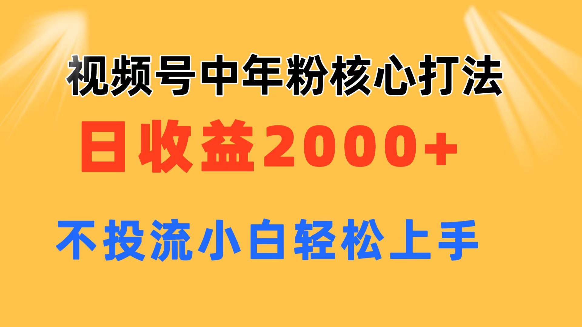 视频号中年粉核心玩法 日收益2000+ 不投流小白轻松上手-网创特工