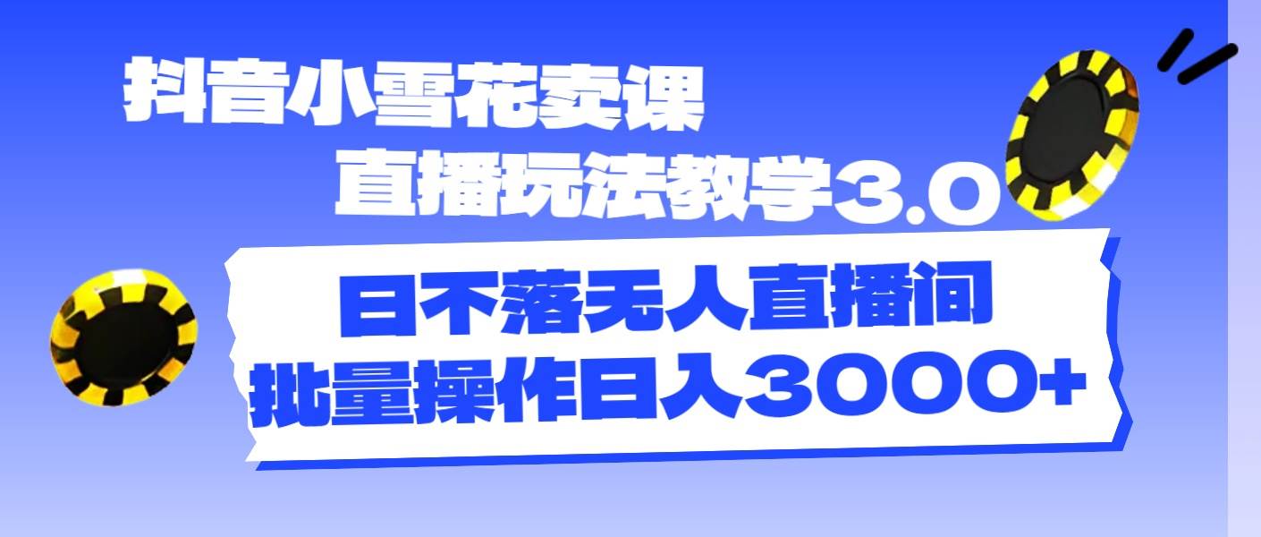 抖音小雪花卖课直播玩法教学3.0，日不落无人直播间，批量操作日入3000+-网创特工