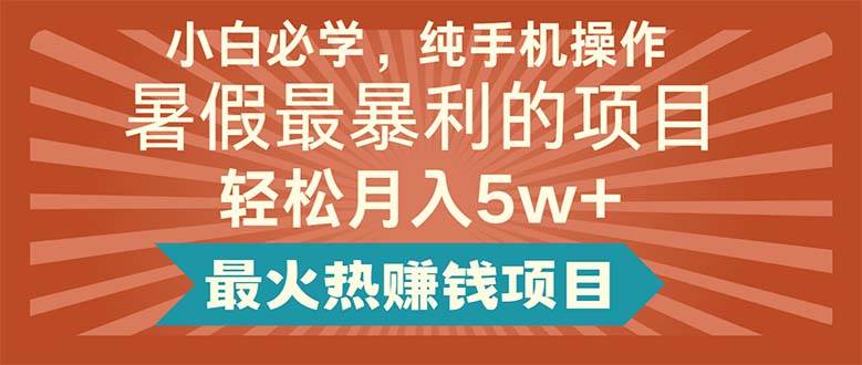 小白必学，纯手机操作，暑假最暴利的项目轻松月入5w+最火热赚钱项目-网创特工