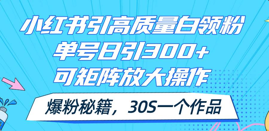 小红书引高质量白领粉，单号日引300+，可放大操作，爆粉秘籍！30s一个作品-网创特工