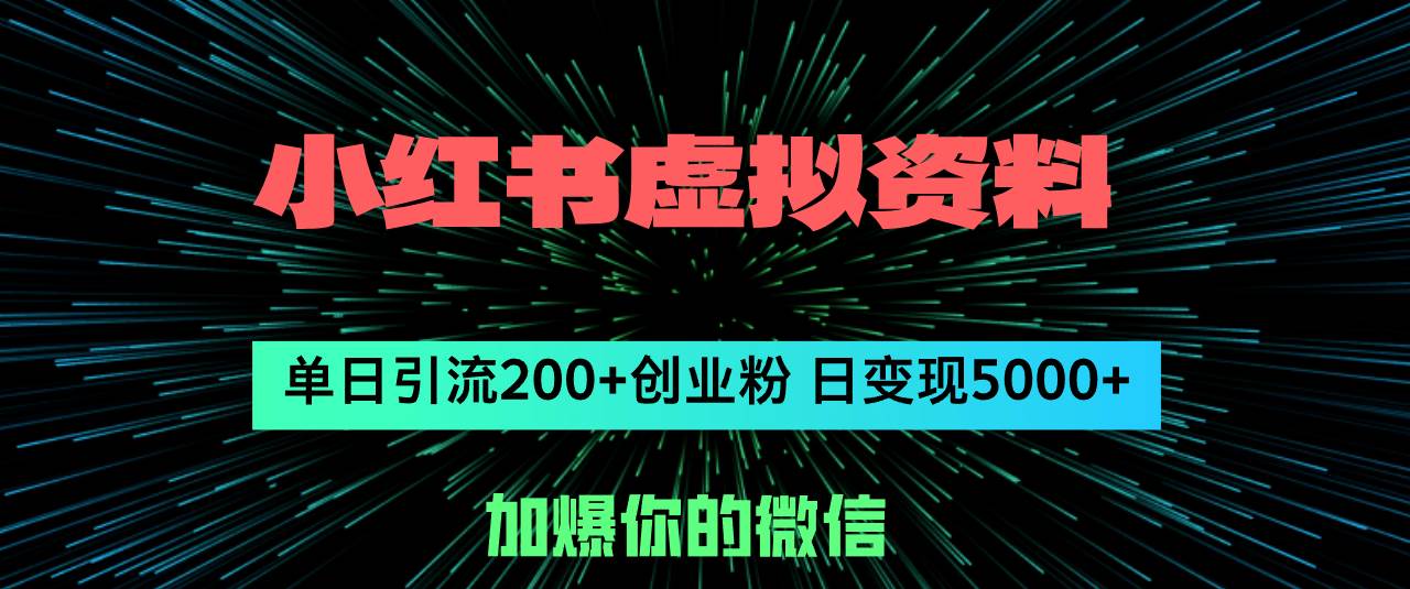 小红书虚拟资料日引流200+创业粉，单日变现5000+-网创特工