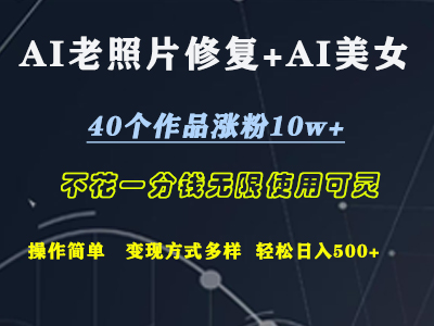 AI老照片修复+AI美女玩发  40个作品涨粉10w+  不花一分钱使用可灵  操作简单  变现方式多样话   轻松日去500+-网创特工