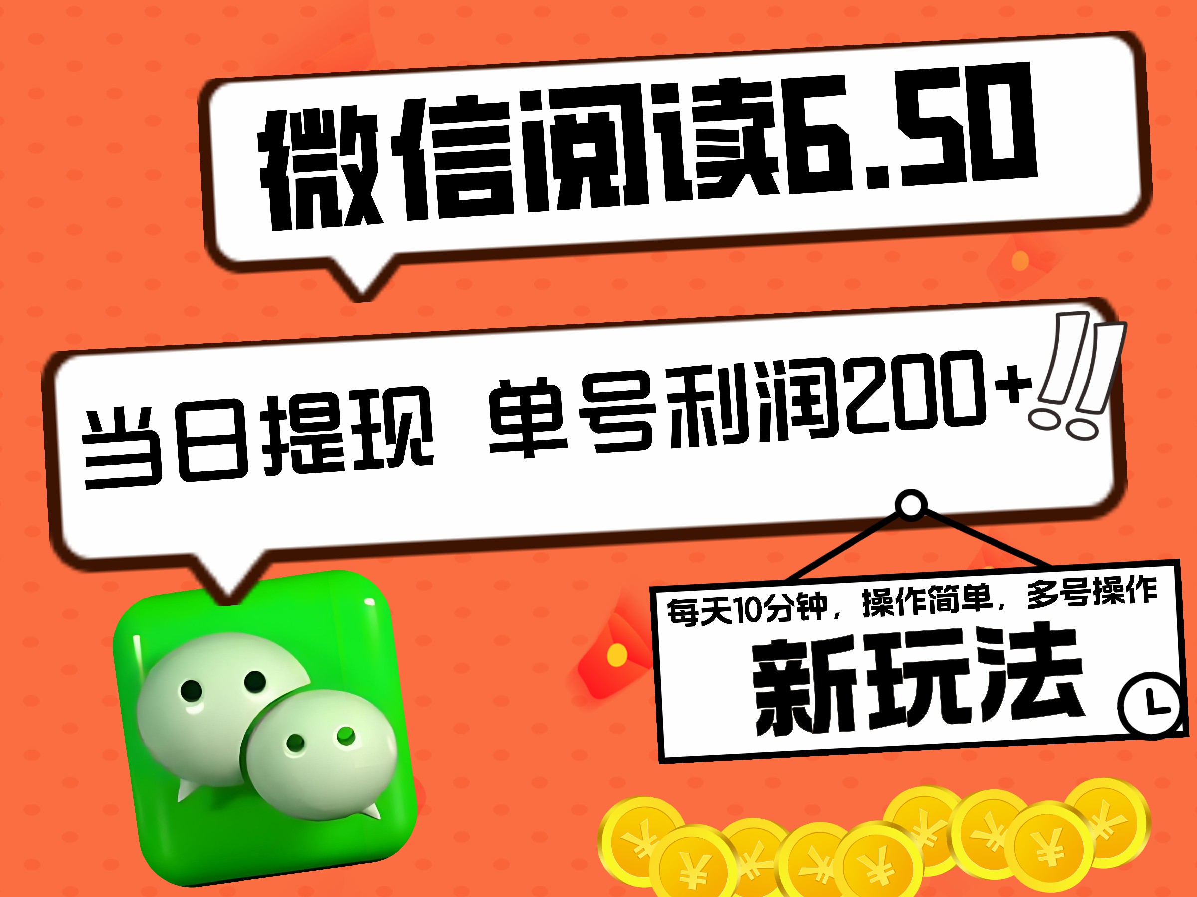 2024最新微信阅读6.50新玩法，5-10分钟 日利润200+，0成本当日提现，可矩阵多号操作-网创特工