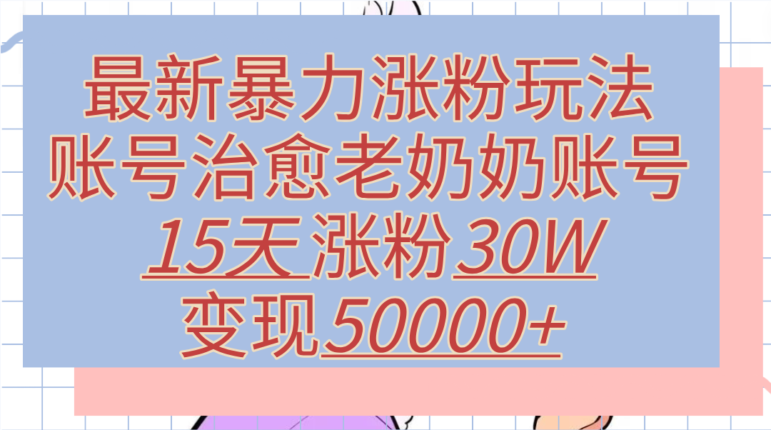 最新暴力涨粉玩法，治愈老奶奶账号，15天涨粉30W，变现50000+【揭秘】-网创特工