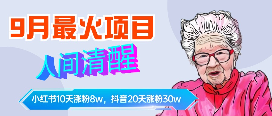 9月最火项目，人间清醒柒奶奶，10天小红薯涨粉8w+，单篇笔记报价1400.-网创特工