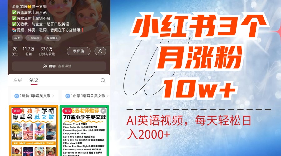 小红书三个月涨粉10W！AI英语视频0成本制作，每天轻松日入2000+-网创特工