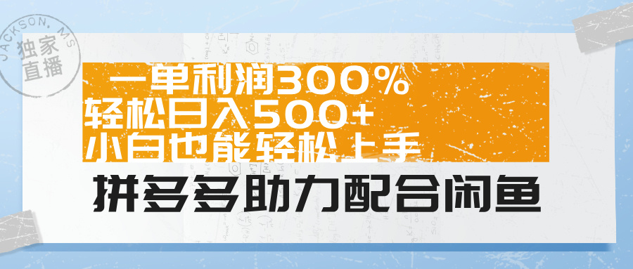 拼多多助力配合闲鱼 一单利润300% 轻松日入500+ 小白也能轻松上手！-网创特工