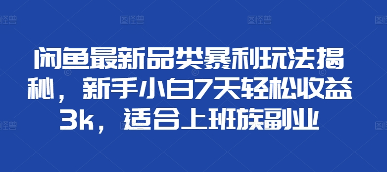 闲鱼最新品类暴利玩法揭秘，新手小白7天轻松赚3000+，适合上班族副业-网创特工