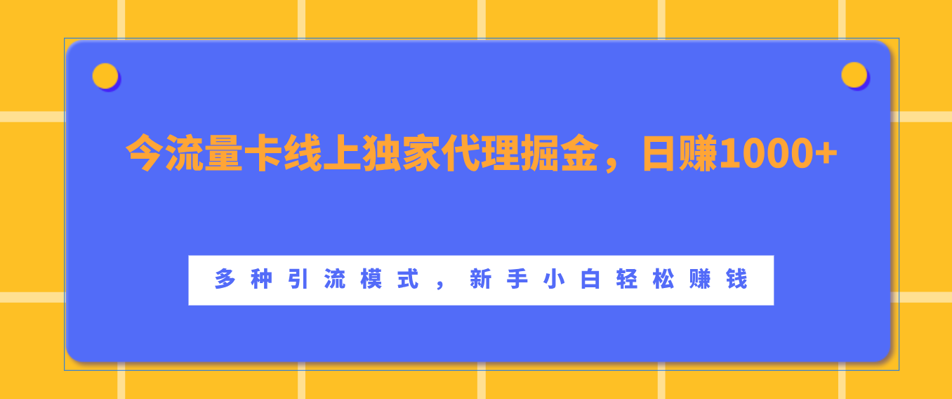 流量卡线上独家代理掘金，日赚1000+ ，多种引流模式，新手小白轻松赚钱-网创特工