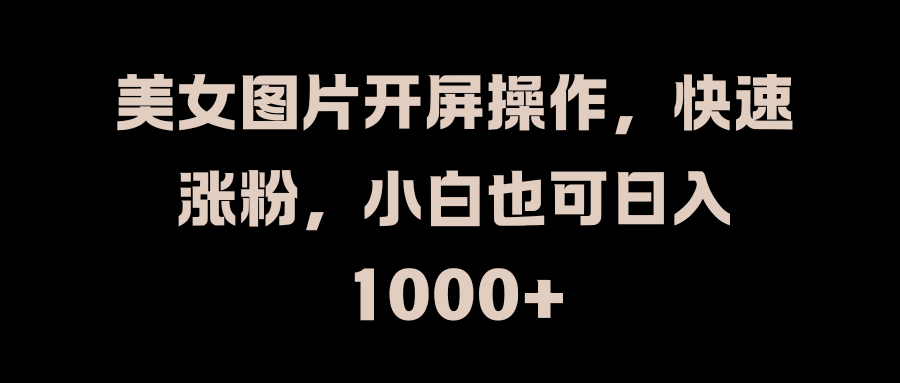 美女图片开屏操作，快速涨粉，小白也可日入1000+-网创特工