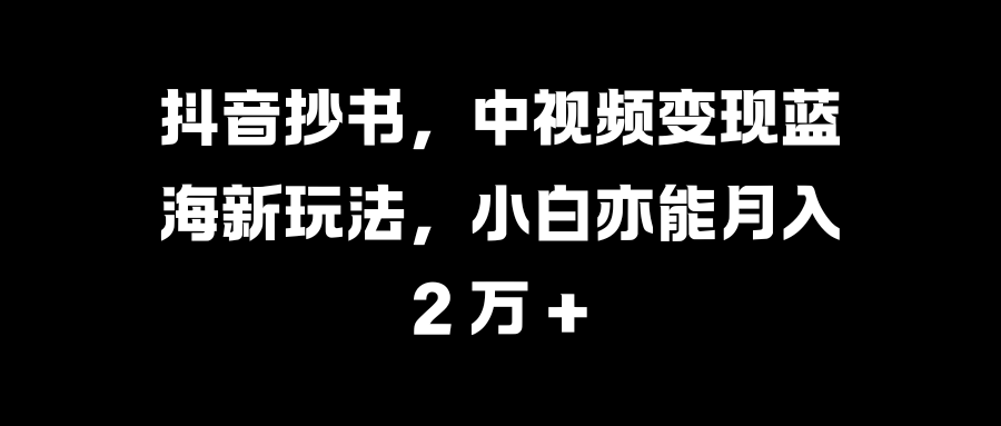 抖音抄书，中视频变现蓝海新玩法，小白亦能月入 2 万 +-网创特工