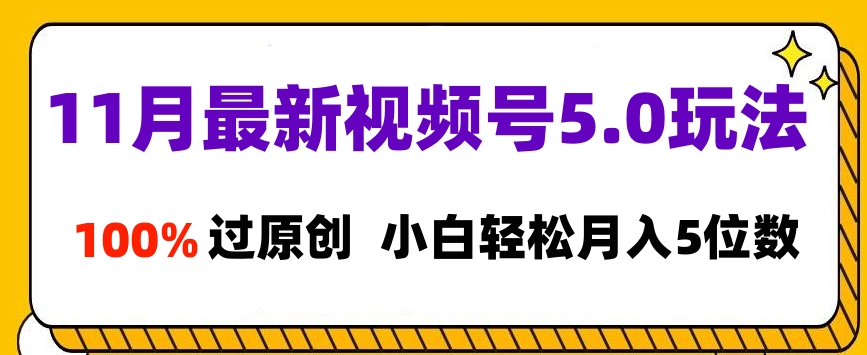 11月最新视频号5.0玩法，100%过原创，小白轻松月入5位数-网创特工