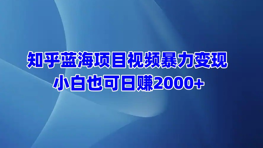 知乎蓝海项目视频暴力变现  小白也可日赚2000+-网创特工