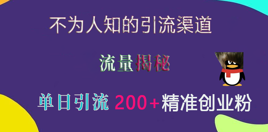 不为人知的引流渠道，流量揭秘，实测单日引流200+精准创业粉-网创特工