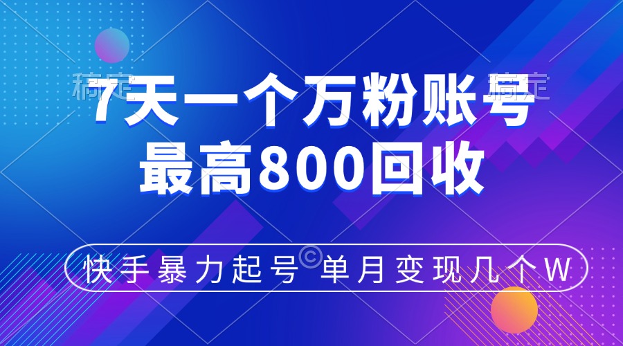 快手暴力起号，7天涨万粉，小白当天起号，多种变现方式，账号包回收，单月变现几个W-网创特工