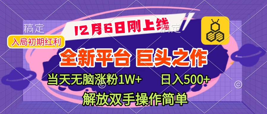 全新引流平台，巨头之作，当天无脑涨粉1W+，日入现500+，解放双手操作简单-网创特工