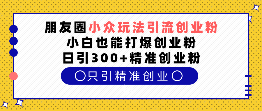 朋友圈小众玩法引流创业粉，小白也能打爆创业粉，日引300+精准创业粉-网创特工