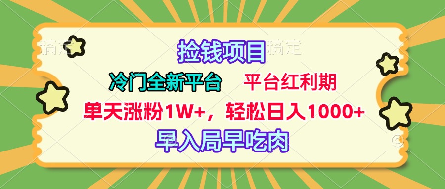 冷门全新捡钱平台，当天涨粉1W+，日入1000+，傻瓜无脑操作-网创特工