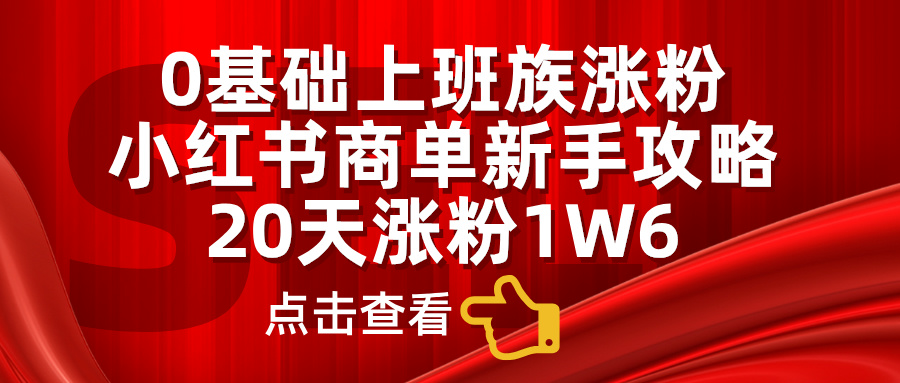 小红书商单新手攻略，20天涨粉1.6w，0基础上班族涨粉-网创特工