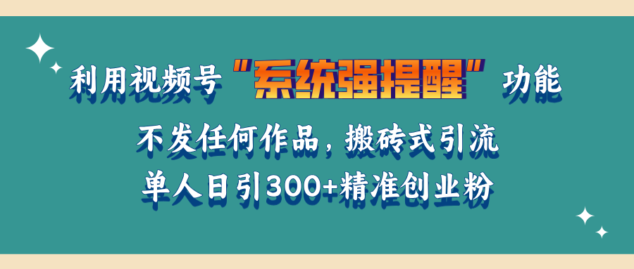 利用视频号“系统强提醒”功能，引流精准创业粉，无需发布任何作品，单人日引流300+精准创业粉-网创特工