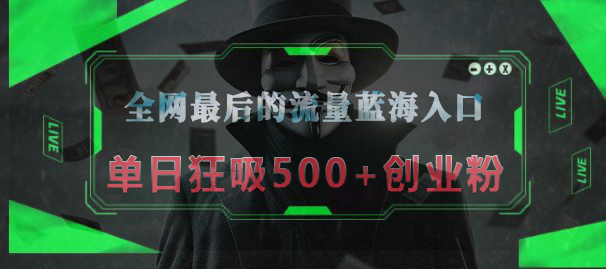 全网最后的流量蓝海入口，半小时引流50+创业粉，单日狂吸500+创业粉-网创特工